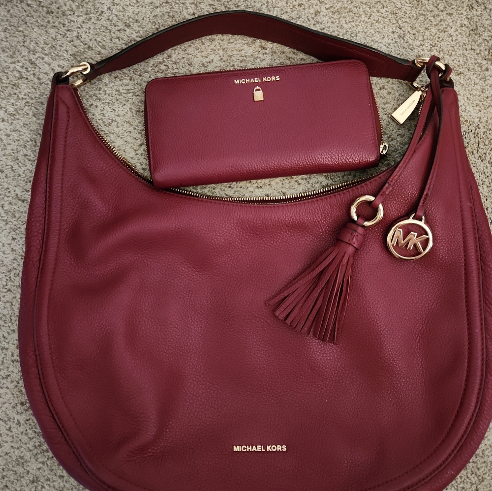 MICHAEL Michael Kors Lydia Large Hobo Bag & Matching Wallet in Mulberry